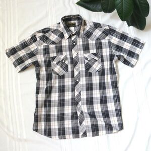 Western black grey and white plaid button down shirt